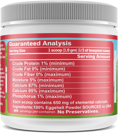 Pet's Friend Eggshellent Calcium 6 oz - Fine Eggshell Powder Calcium Supplement for Dogs and Cats, Low Phosphorous Non-Bovine Ingredients, Nourish...