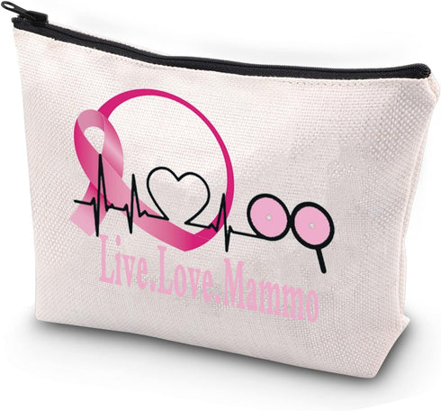 Mammo Cosmetic Bag For Women Live Love Mammo Makeup Bag Mammo Technologist Thank You Gifts Mammo Tech Survival Kit...