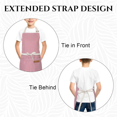 Stripes Kids Apron, Kids Cooking Aprons with 2 Pockets, Cute Kids Aprons for Cooking for Boys and Girls Adjustable...