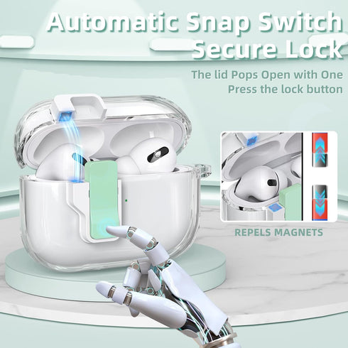 AirPods Pro 2nd/1st Generation Case Cover with Cleaner Kit, Auto Snap Switch Secure Lock Clip Transparent Airpods Pro Case,Compatible with MagSafe...