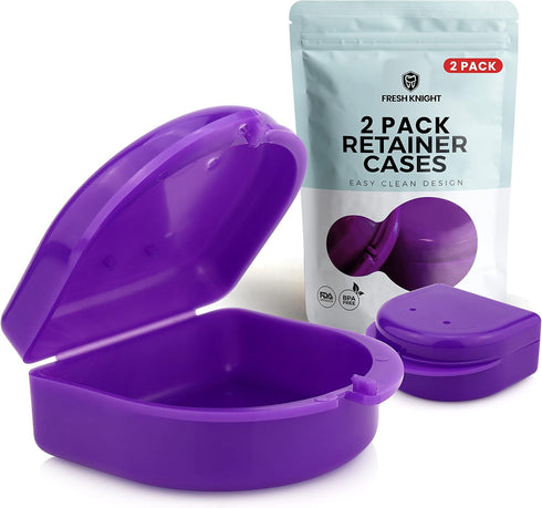 FRESH KNIGHT Retainer Case (2 Pack). Retainer Case with Vent Holes. Perfect for Denture, Mouth Guard, Aligner (Purple)...