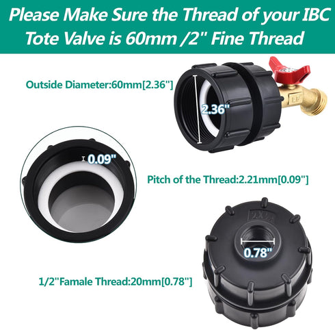 275-330 Gallon IBC Tote Water Tank Adapter(2" Fine Thread)?IBC Tote Adapter With 1/2 NPT Thread Garden Hose Ball Valve(Lead-Free),ibc tote fitting...