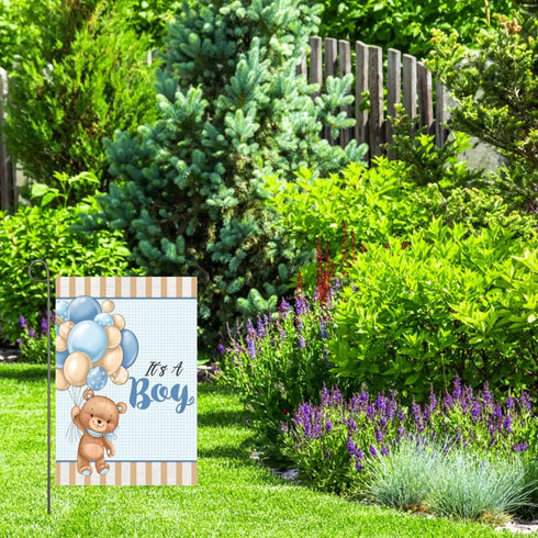 It's A Boy Garden Flag 12x18 Inch Double Sided Teddy Bear Balloons Baby Boy Garden Flag Baby Shower Birth Announcement Gender Reveal Newborn Baby ...