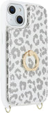 for iPhone 15 Case with Card Holder and Strap for Women,Crossbody Lanyard,Ring Stand,Snap Clasp,Cute Phone Wallet Cases 6.1 inch(White Leopard)......