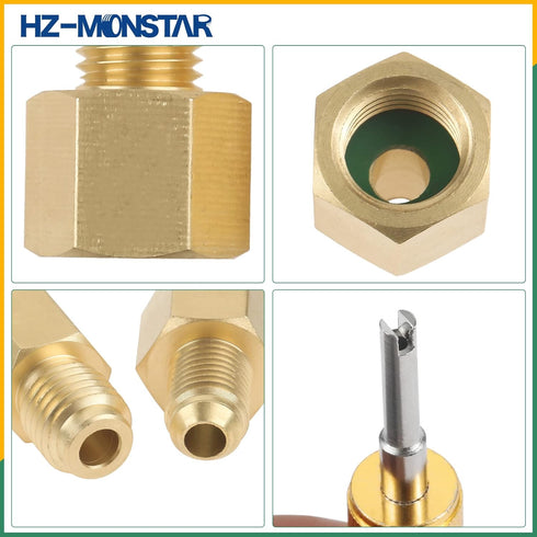 R410A R134A Adapters Mini Split Adapter Fitting Kit 5/16" SAE 1/4" SAE Flare, 1/2 Acme 1/4" SAE Female to Male Brass Fitting Kit with Valve Core R...