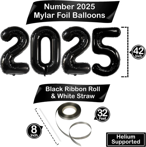 KatchOn, Huge Black 2025 Balloons Number - 42 Inch, Graduation Balloons | Foil 2025 Balloons Black, Graduation Decorations Class of 2025 | 2025 Ba...