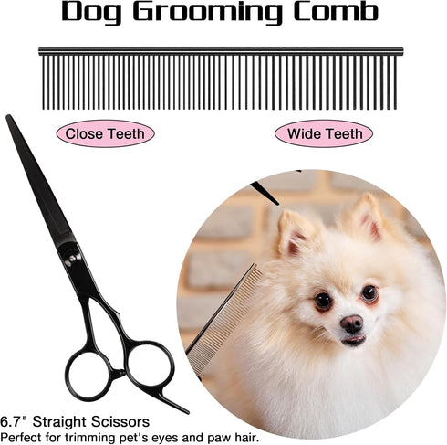 Premium Dog Grooming Scissors with Safety Round Tips, 6 in 1 Dog Grooming Scissors Kit, 4CR Stainless Steel Premium Pet Grooming Shears for Dog, S...