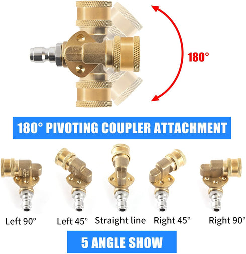 Pressure Washer Pivoting Coupler with 5 Angle,180 Degree Rotation Gutter Cleaner Attachment,1/4 Inch Quick Pivoting Coupler for Pressure Washer Ti...