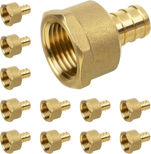 JUWO PEX Fitting, 1/2" Female NPT to 1/2" PEX Adapter for Plumbing Repairs or Remolding, Sturdy and Durable Brass Crimp Fitting (12 Pack)...