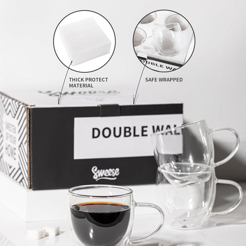 Sweese Clear Coffee Mugs - 8 oz Double Wall Glass Coffee Mugs Set of 4, Perfect for Espresso, Latte, Cappuccino...