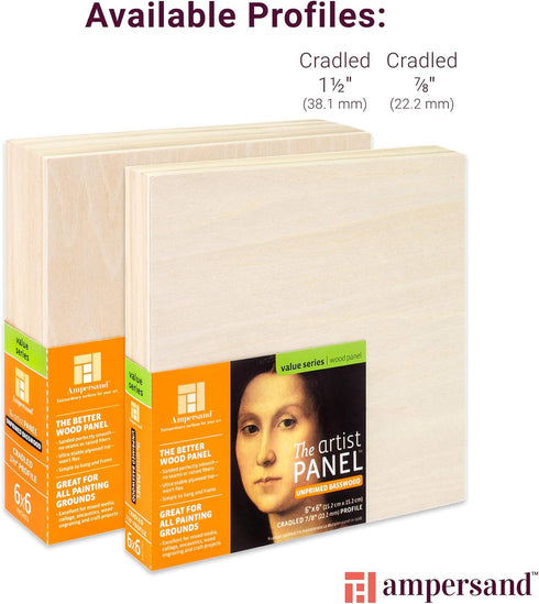 Ampersand Art Supply Unprimed Basswood Artist Panel, 1-1/2" Cradled Profile, 5"x7"...