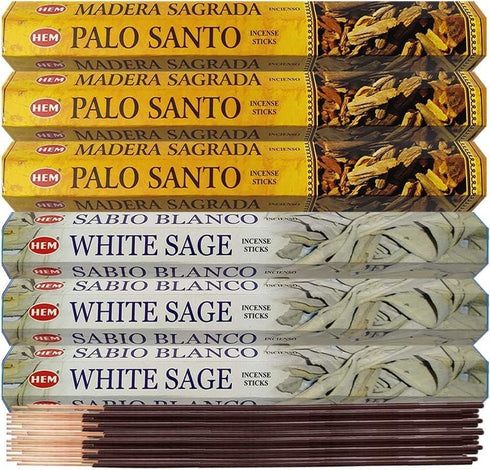 White Sage Incense Sticks and Hem De Palo Santo Incense Sticks with Incense Holder Bundle for Smudging Smudge kit Natural Inciensos Aromaticos Hom...