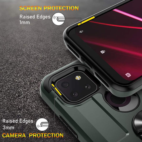 for T-Mobile Revvl 5G Case with 2 Tempered Glass Screen Protector, Full Body Hybrid Hard PC Soft TPU Rotating Kickstand Ring Military Grade Shockp...