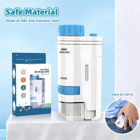 Microscope for Kids and The Miniscope Pocket Handheld for Children Portable Talking Science Gadgets with 4pcs Slides 80x-200x (Blue)...