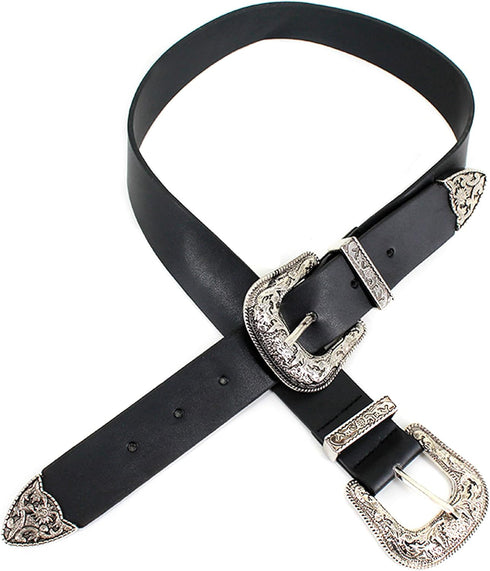 CLARA Women Vintage Western Waist Belt Double Buckle Belt PU Leather Waistband for Jeans Dress...