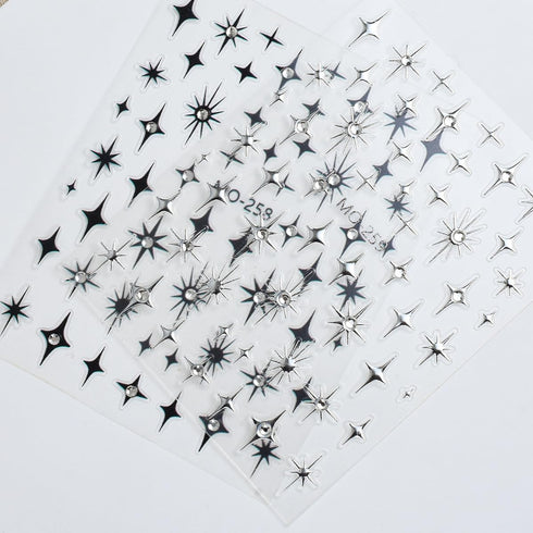 Star Nail Stickers 3D Self-Adhesive Black Silver Star Nail Art Stickers Shiny Crystal Starshine with Rhinestones Nail Design Star Stickers Nail Su...