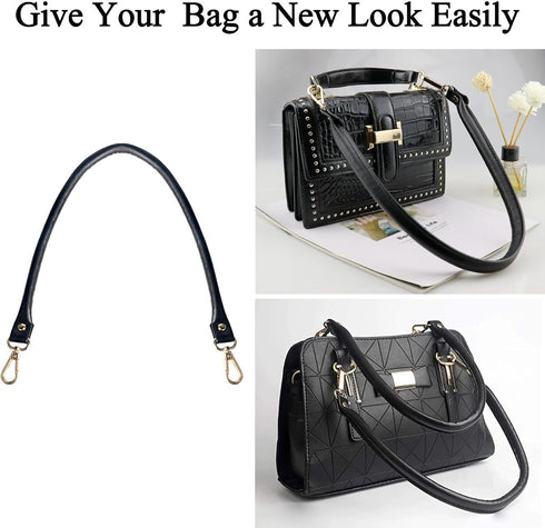 BEAULEGAN Purse Leather Handles Replacement 2 Pcs for Handbag, 23.6 Inch, Black Gold...