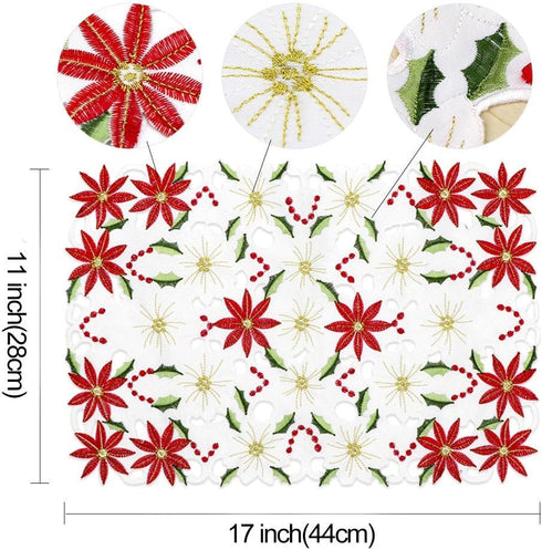 AerWo 6Pcs Christmas Holiday Placemats, Embroidered Poinsettia Christmas Table Place Mats for Christmas Dinner Christmas Table Decorations 11 × 17...