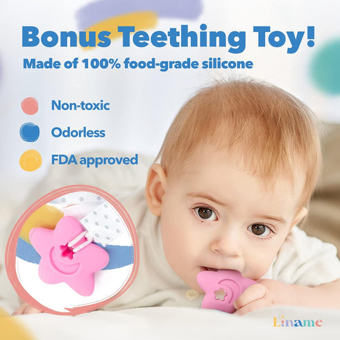 Liname Neutral Pacifier Clip with Teething Toy - 4 Pack Pacifier Clips for Boys & Girls - Binky Holder Soothie Paci Clip Binkie Clip - Unisex Paci...