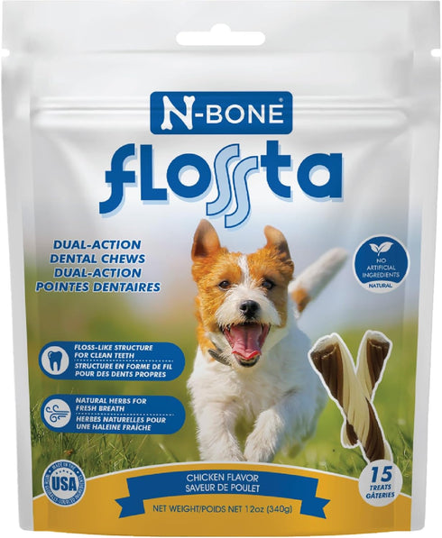 N-Bone FLOSSta Dual Action Dental Chews Chicken Flavor, 12-oz bag...