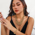 4-5PCS Gold Silver Beaded Necklace Exaggerated Long Dangle Earrings Bracelet Rings Jewelry Set for Women,Chunky Teardrop Ball Stackable Choker Nec...