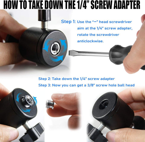 EXMAX Mini Ball Head 360 Degree Aluminum Alloy Body Rotating Swivel Mini Tripod Ball Head with 3/8" to 1/4" Screw Adapter for DSLR Camera Camcorde...