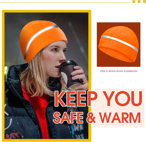 Geyoga 3 Pieces Reflective Fleece Hat Neon Safety Beanies Adult High Visibility Skull Watch Hat with Reflective Stripe...