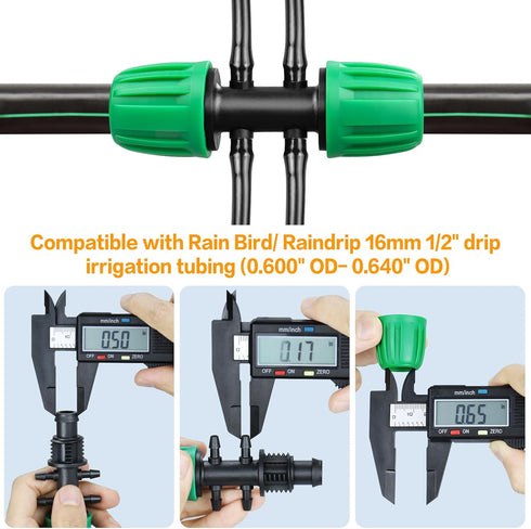 Barbed Tee 1/2 Inch to 1/4 Inch Irrigation Tubing: Locked Barbed Reducing Tee 6-way Adapter Anti-Drop Irrigation Fittings for Splitting 1/2" to 1/...