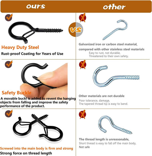 50 PCS Q-Hanger Screw Hooks with Safety Buckle Design Christmas Lights Hanger Hooks Outdoor Wire Fairy Lights and String Lights, Easy to Release, ...
