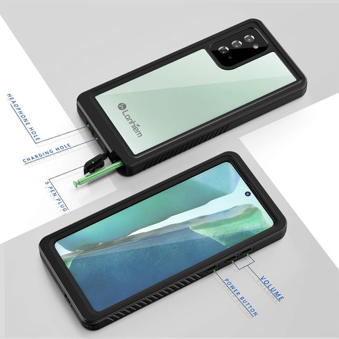 Lanhiem Galaxy Note 20 Case, Built-in Screen Protector with Fingerprint Film Waterproof Dustproof Case, Full Body Heavy Duty Protective Cover for ...