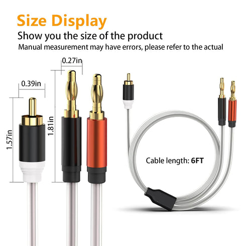 HOSONGIN RCA to Banana Plug Adapter Cable 6 Feet -2 Pack,RCA Male to Banana 2 Male Plug Y Splitter Speaker Wire Audio Cable, Gold-Plated Double Sh...