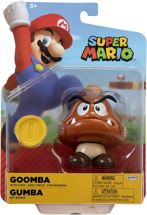 Super Mario Action Figure 4 Inch Goomba Collectible Toy with Coin Accessory...