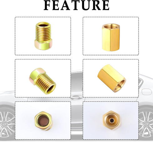 24PCS 3/8 Inch-24 Threads Brake Line Fittings,Include 8PCS Brake Line Unions+16PCS Nuts,Brake Line Fitting Kit Fit for 3/16 Inch Brake Lines Stand...