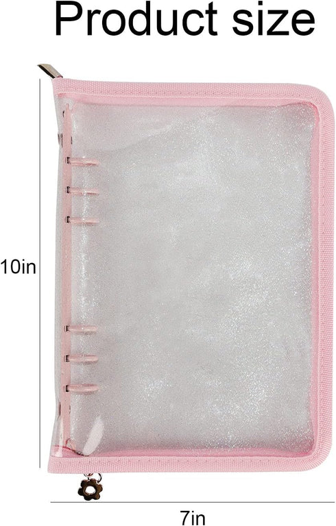 MultiBey A5 Binder 6 Ring Cover PVC Notebook Shell with Zipper, Sparkling A5 Budget Binder for Cash Budget System, Journaling, Planner (10'' x 7''...