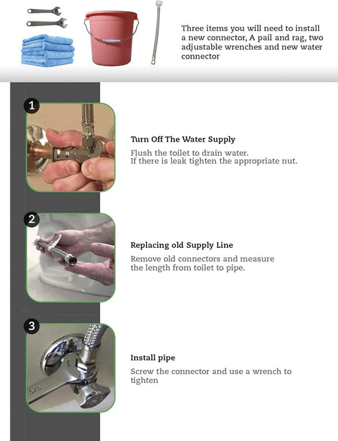CNCT27416-OM1 Hose Connects to Water, Braided Stainless Steel Supply Line, 3/8 Compression x 7/8 Female Balcock Nut Toilet Connector 16 Inch...