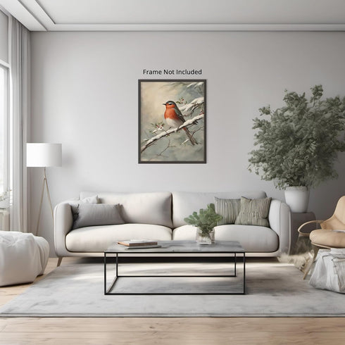 Posterizer 1 pcs-little bird in snowy winter scene-oil painting style -7-Art for Animal Lovers-Landscape & Nature Art-Decor for Home & Office- unf...