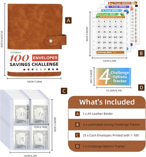 100 Envelopes Money Saving Challenge Binder, A5 Budget Binder with Envelopes and Challenge Tracker, 2024 New Savings Challenges Planner Book to Sa...