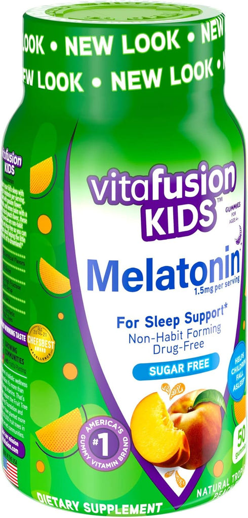 Vitafusion Kids Melatonin Gummy Supplements, Tropical Peach Flavored Sleep Support Supplements (1), 50 Count...