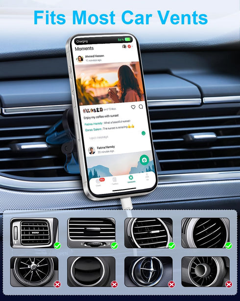 Magnetic Wireless Car Mount Charger, Qi Charging iPhone Wireless Car Charger Mag-Safe Phone Holder Charger Vent for iPhone 15/14/13/12 (No Cable)....