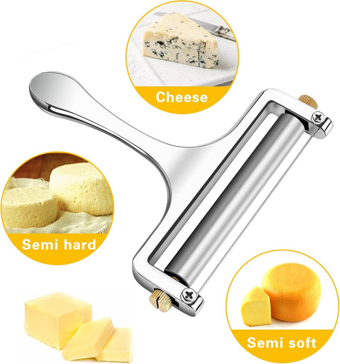 TOPULORS Wire Cheese Slicer Stainless Steel Handheld Cheese Cutter for Mozzarella, Cheddar, Gruyere - with 1 Extra Wire - Adjustable Thickness Che...