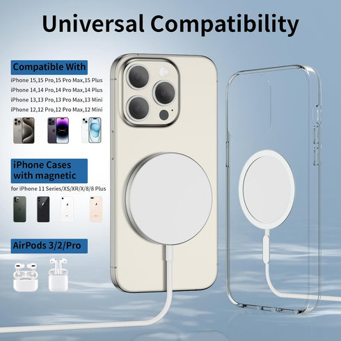 Magnetic Wireless Charger 15W iPhone Mag-Safe Wireless Charging Pad iPhone Magnetic Charger Compatible with iPhone 15/14/13/12 Pro/Max/Plus/Mini a...