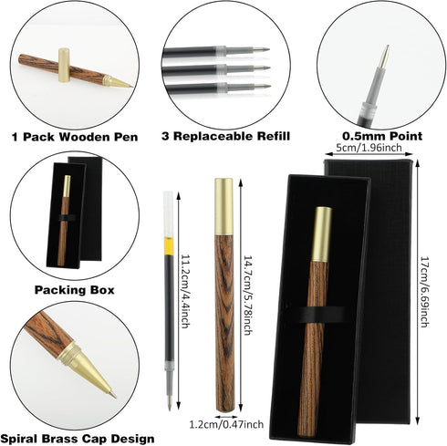 Cobee Vintage Wooden Ballpoint Pens, Handcrafted Wood Rollerball Pen with 2 0.5mm Black Ink Refills and Gift Box Luxury Fine Point Sign Pen for Jo...