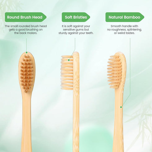 Bamboo Toothbrushes Soft Bristles 10 Pack, Biodegradable BPA Free Soft Bristles Toothbrushes for Adult, Eco-Friendly, Natural Wooden Organic Tooth...