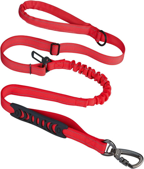 6FT Heavy Duty Dog Leash - Tactical Dog Bungee Leash No Pull Shock Absorption with Car Seat Belt Buckle & Traffic Handle for Safety - Multifunctio...