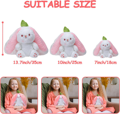 MIAODAM Bunny Stuffed Animal Reversible Cuddle Bunny Stuffed,Strawberry Bunny Transformed Rabbit Plush Zipper,Carrot That Turns Into Ears Bunnies ...