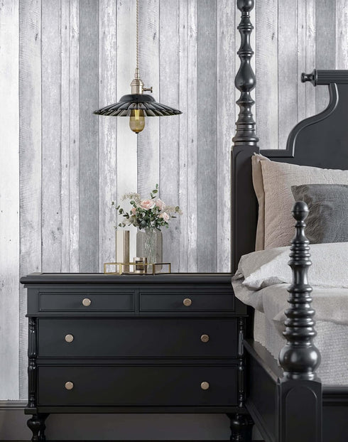 Dimoon 78.7''x17.7'' White Wood Wallpaper Waterproof Grey White Contact Paper Wood Gray White Wallpaper Shiplap Grey White Wood Peel and Stick Wal...