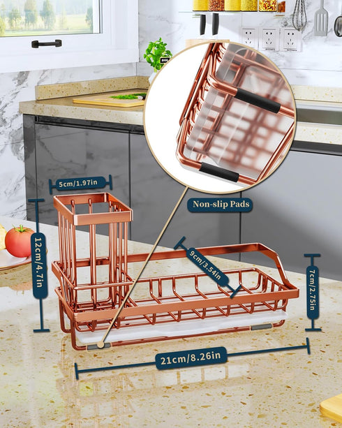 Consumest Sponge Holder for Kitchen Sink - Sink Caddy Kitchen Sink Organizer with Removable Drip Tray for Countertop Dish Soap Dispenser Brush Sto...
