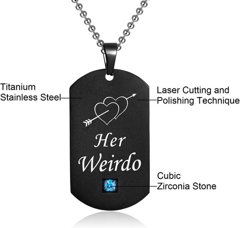 His Crazy Her Weirdo Couple Pendant Necklaces His & Hers Matching Set Titanium Stainless Steel Couple Pendant Necklace Engraved Jewelry Set, Perfe...
