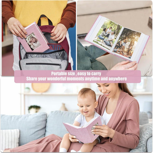 Photo Album 4x6 100 Pockets, Linen Cover Top Loader Vertical, Slip-in Picture Pink Pockets Albums for Wedding, Family, Anniversary, Baby, Vacation...