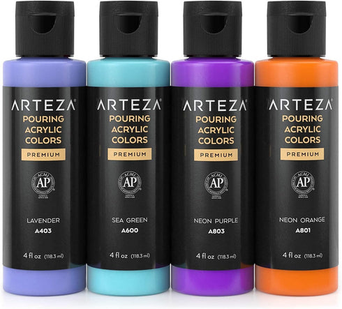ARTEZA Acrylic Pouring Paint Set, 4 Orchid Colors, 4 oz Bottles, High-Flow Paint, No Mixing Needed, Art Supplies for Canvas, Glass, Paper, Wood, T...